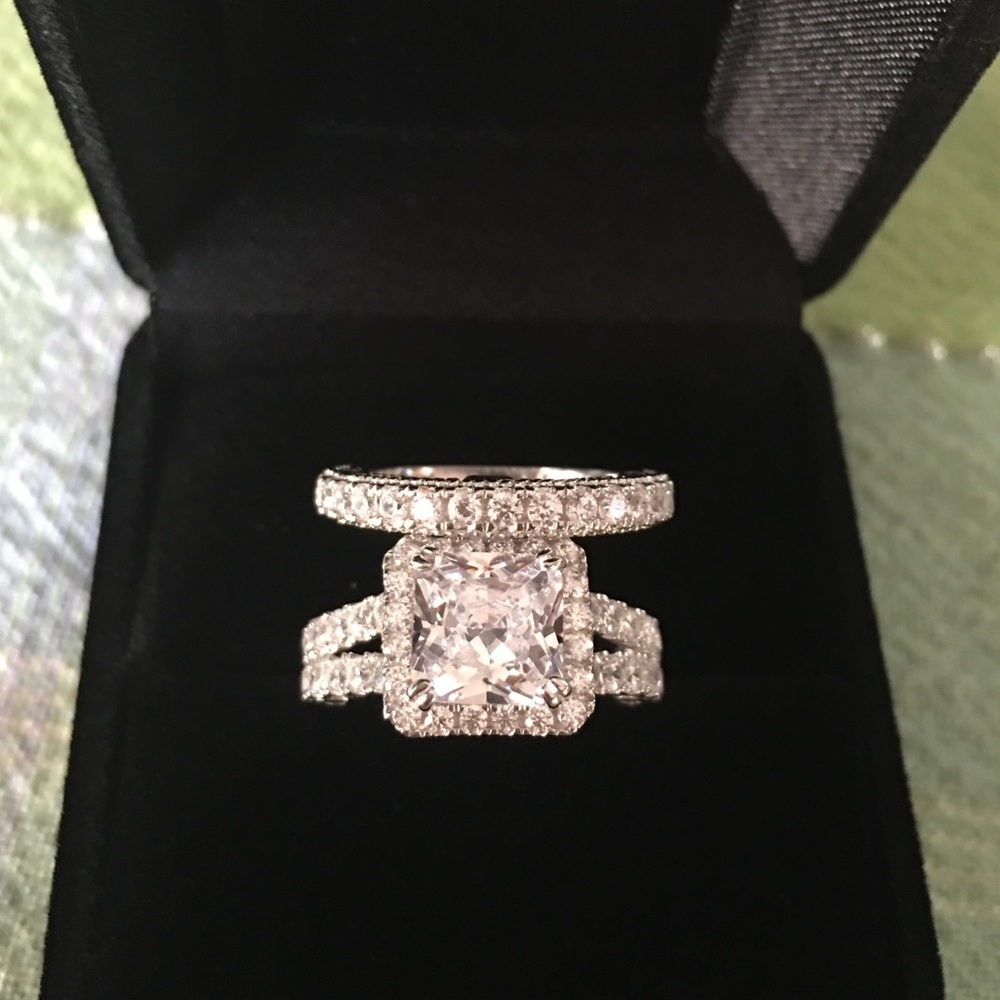 ❤️2pcs 925 Silver Engagement Ring Wedding Band Set
